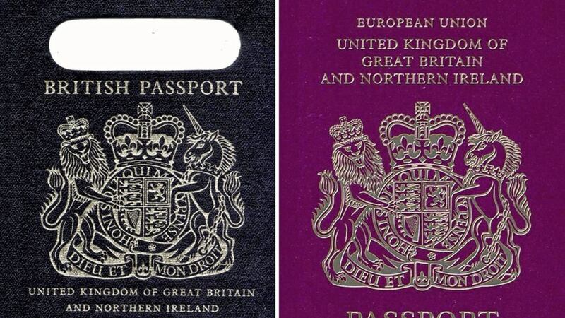 An old British passport (left) and a burgundy UK passport in the European Union style format 