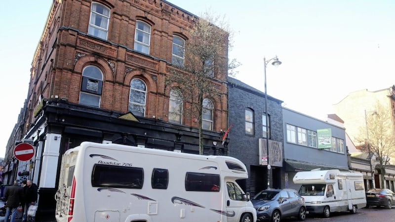 Travellers parked up in Donegall Street as the remains of Gerry McDonagh were reposed at O&#39;Kane&#39;s. Picture by Mal McCann 