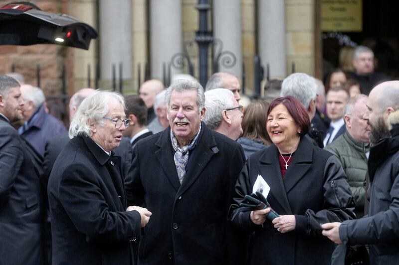 Eamonn Mallie and Maginness at the funeral of Josephine Holmes the mother of Eamonn Holmes Picture Mal McCann. 