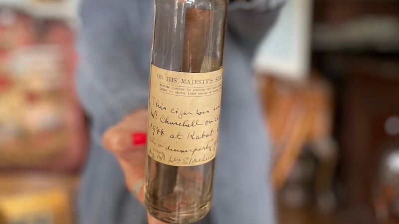 The wartime leader gave the half-smoked cigar to Hugh Stonehewer-Bird in 1944 and it has been preserved in a glass jar ever since.