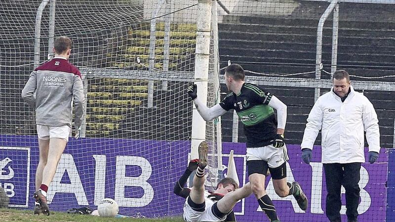 Luke Connolly celebrates scoring Nemo Rangers&#39;s goal Picture by Philip Walsh 