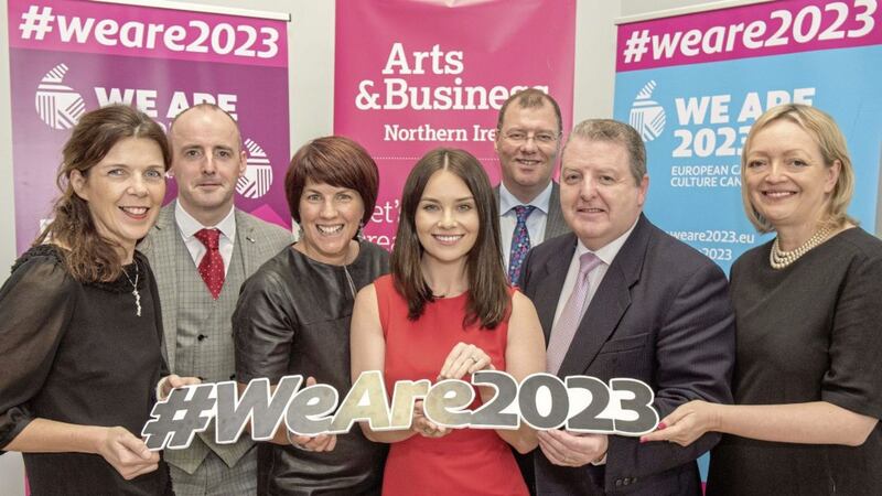 Pictured as an ECOC presentation in Derry earlier this month are (left left) Oonagh McGillion, director of legacy with Derry City &amp; Strabane District Council; Ryan Williams, managing director Ally Consulting; Jennifer McKeever, Airporter founding director; Mairead Carlin, Celtic Women; Stephen Gillespie, ?director of business and culture at the council, Martin Bradley, chair of Arts &amp; Business NI and Mary Nagele, CEO of Arts &amp; Business NI 