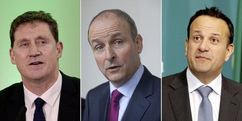 Green Party leader Eamon Ryan, Fianna Fail leader Michael Martin, and Fine Gael leader Leo Varadkar. 