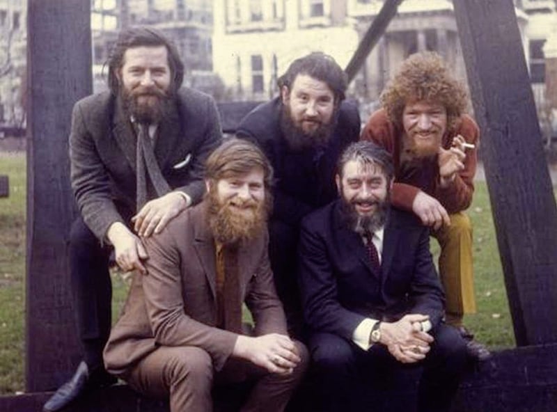 The Dubliners. Front row John Sheahan and Ronnie Drew. Back row Ciaran Bourke, Barney McKenna and Luke Kelly
