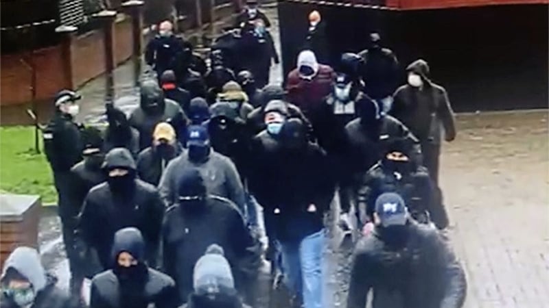 A gang of men were filmed in the Pitt Park area of east Belfast last week 