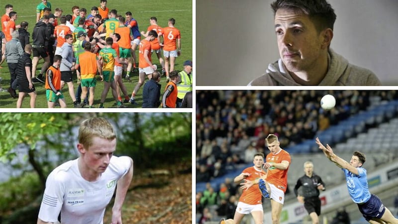 Clockwise from top left: Armagh and Donegal players clash at full-time, Tyrone's Ronan O'Neill, Armagh's Rian O'Neill and Rangers-supporting Orangeman Zak Hanna