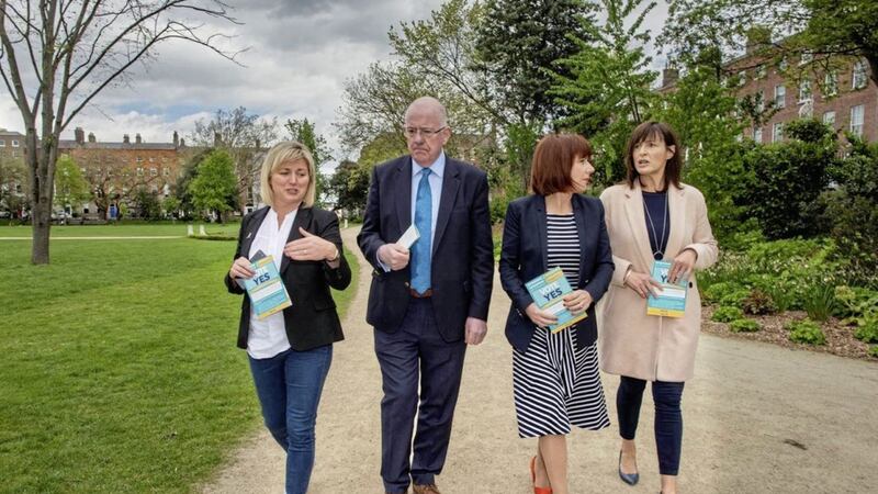Lisa Hughes, culture minister Josepha Madigan and justice minister Charlie Flanagan during the launch of the campaign in Dublin for a Yes vote in the Divorce Referendum Picture by Fine Gael/PA 