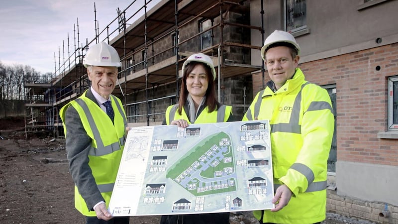 Choice Group chief executive Michael McDonnell (left) and its senior development officer Mairead Burns with Damien Trolan (DTL Construction) as they show plans for the &pound;6m social housing scheme in Coleraine 