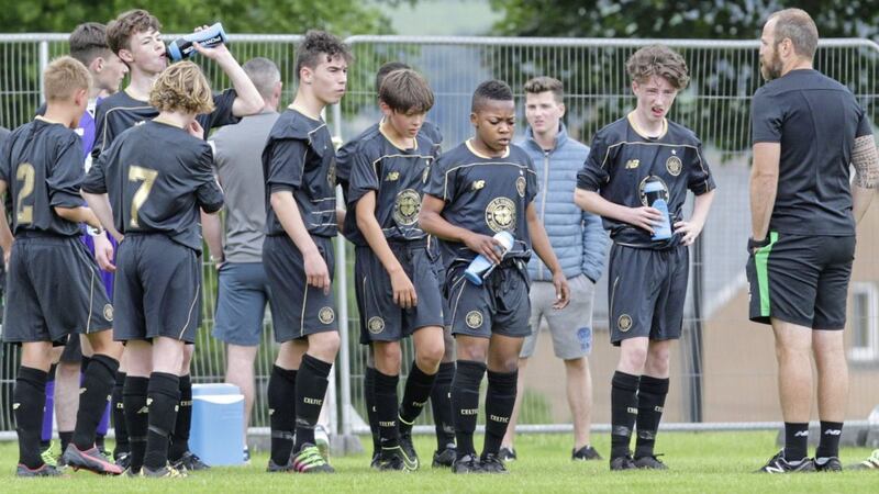 Celtic&#39;s Karamoko Dembele (fourth from right) playing for Celtic&#39;s U14 team against Finn Harps at the Foyle Cup in Derry in 2016 