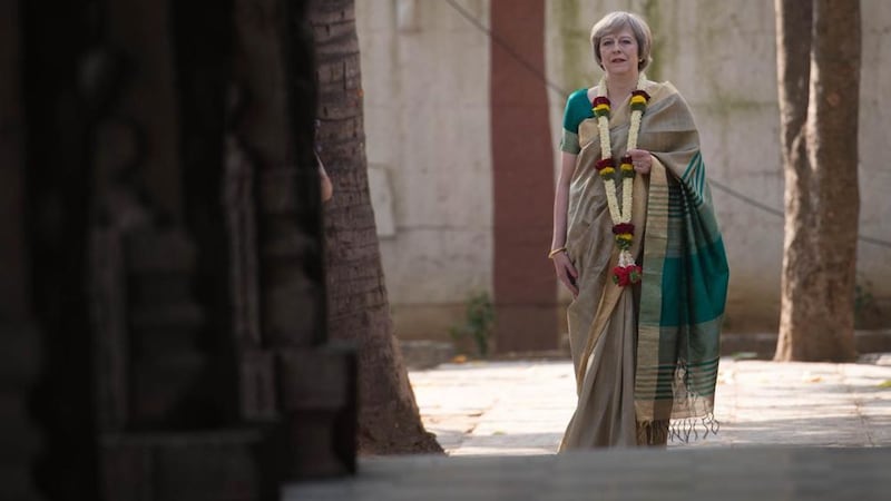 Prime Minister Theresa May visits a Hindu temple in Bangalore. Picture by Stefan Rousseau, Press Association