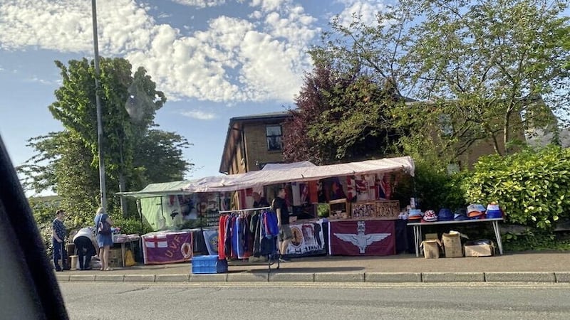 A stall selling Parachute Regiment flags in Derry during last August's Relief of Derry parade.