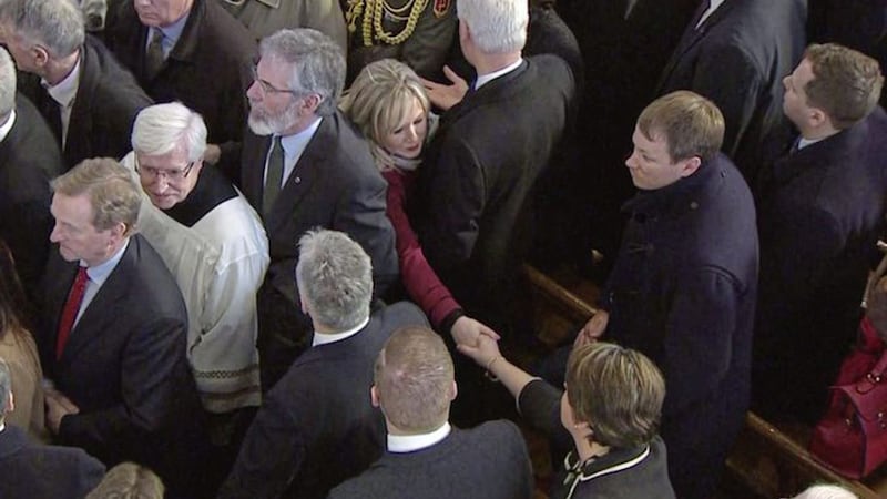 The courageous decision by Arlene Foster to attend Martin McGuinness&#39;s funeral in Derry last week could be the game-changer needed to make political progress possible. Picture by Darran Marshall - BBC. 