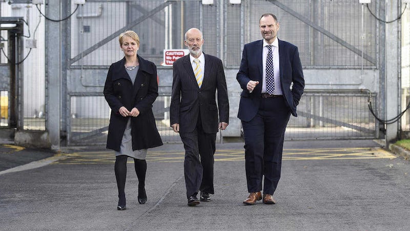 Justice minister David Ford, Prison Service general director Sue McAllister and Maghaberry governor Phil Wragg 