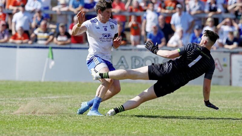 Darren Hughes, pictured scoring Monaghan&#39;s fourth first half goal in last year&#39;s Ulster Championship victory over Armagh, remains among the Farney fold heading into 2022. Picture by Philip Walsh 