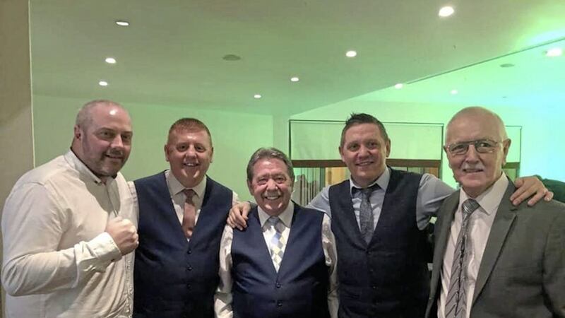 Harry Cunningham (centre) and Clonard stalwart Paddy Graham (right) were honoured at the IABA awards in Dublin back in January. Also pictured are, from left, Peter Graham, Harry Cunningham jr and Liam Cunningham 
