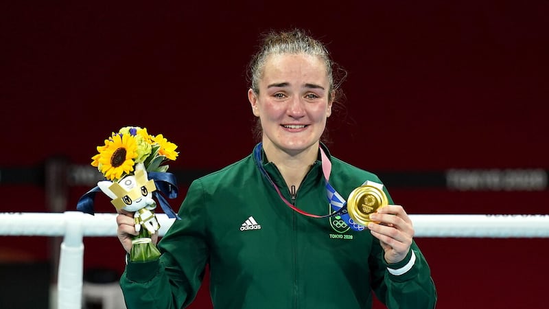 Kellie Harrington celebrates with her Olympic gold medal at the 2020 Games in Tokyo. Picture by PA
