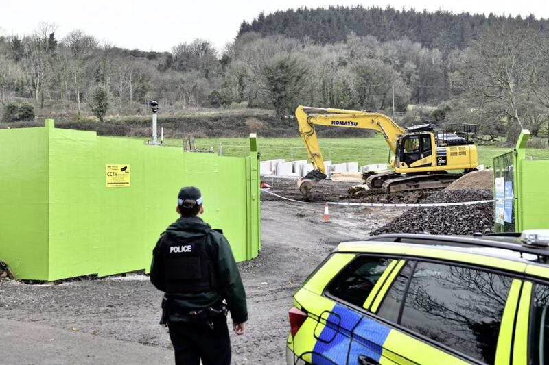 The scene on Knockagh Road in Carrickfergus, Co Antrim, where a man in his forties died in a workplace accident yesterday. Picture by Colm Lenaghan, Pacemaker 