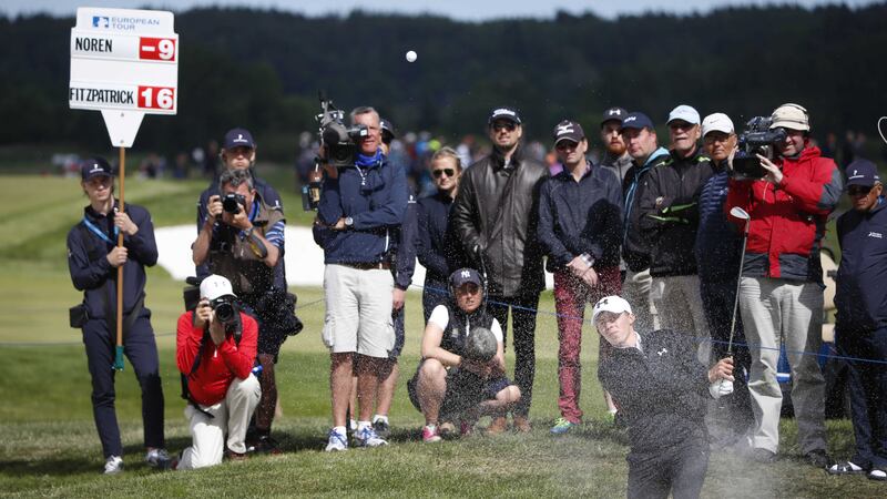 England's Matthew Fitzpatrick watches his shot from a bunker on the ninth hole during the last round of the Nordea Masters at the Bro Hof club in Stockholm on Sunday<br />Picture by AP&nbsp;