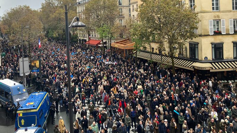 Thousands gather for the march in Paris (Sylvie Corbet/AP)