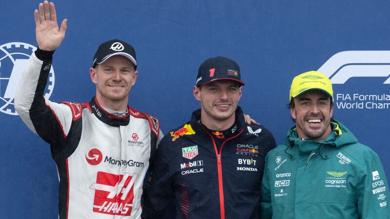 Max Verstappen (centre) claimed pole in Canada ahead of Nico Hulkenberg (left) and Fernando Alonso (Ryan Remiorz/The Canadian Press via AP)