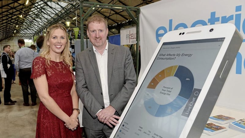 Dermot McArdle, head of business markets for Electric Ireland and Louise Turley pictured at the NI Chamber networking conference 
