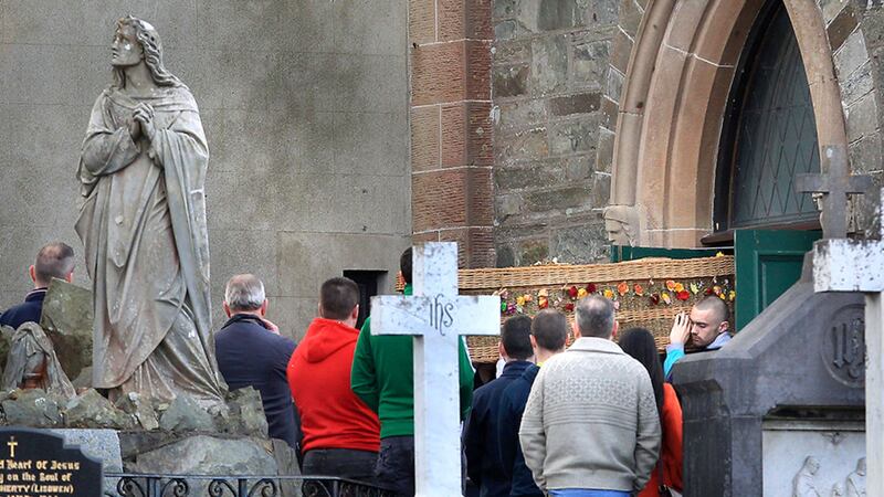 The funeral of Danielle McLaughlin at St Mary's Church, Buncrana, Donegal on Thursday. Danielle was murdered in Goa, India while on holiday earlier this month. Picture Margaret McLaughlin&nbsp;