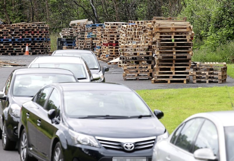 Bonfire material in a car park at Killymerron, Dungannon Co Tyrone NO BYLINE 