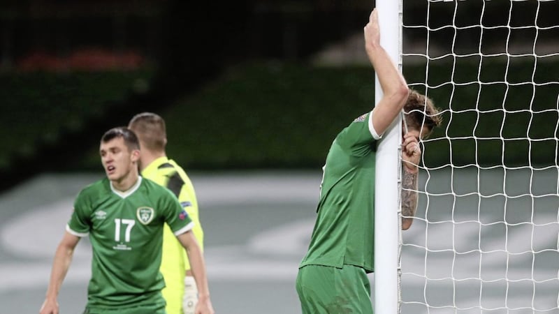 Republic of Ireland&#39;s James Collins rues a missed chance during last night&#39;s Uefa Nations League clash with Bulgaria at the Aviva Stadium 