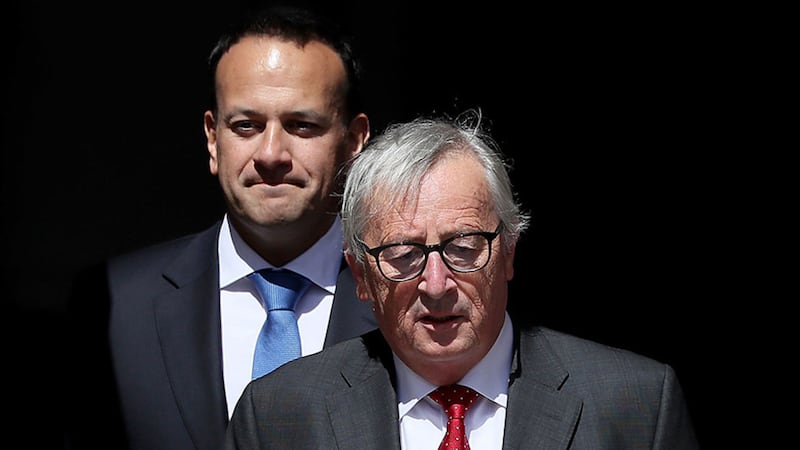President of the European Commission, Jean-Claude Juncker (right), with Taoiseach Leo Varadkar, at Government Buildings, during his visit to Dublin, ahead of the European Council on 28-29 June to discuss Brexit and other issues currently on the European agenda&nbsp;