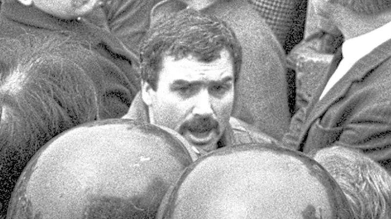 Freddie Scappaticci, who denies being the IRA mole &#39;Stakeknife&#39;, pictured at the 1987 funeral of IRA man Larry Marley 