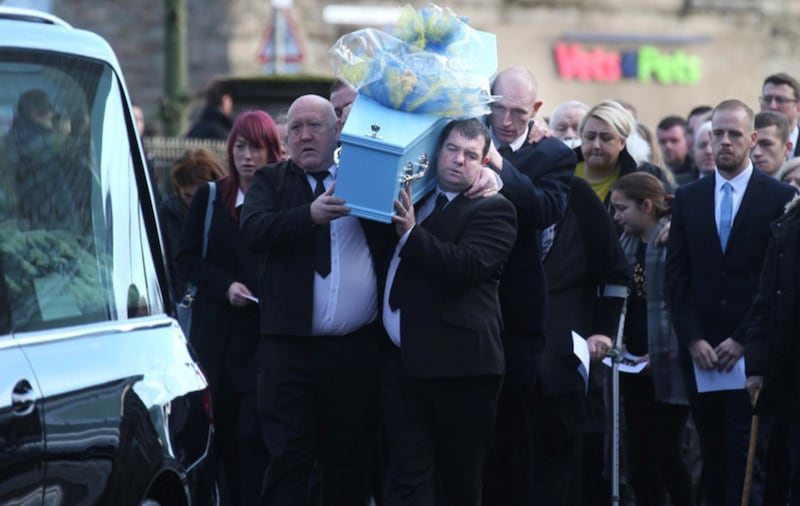 The funeral of Kai Corkum leaves Clarke &amp; Sons Funeral Home in Newtownards. Picture by Hugh Russell&nbsp;