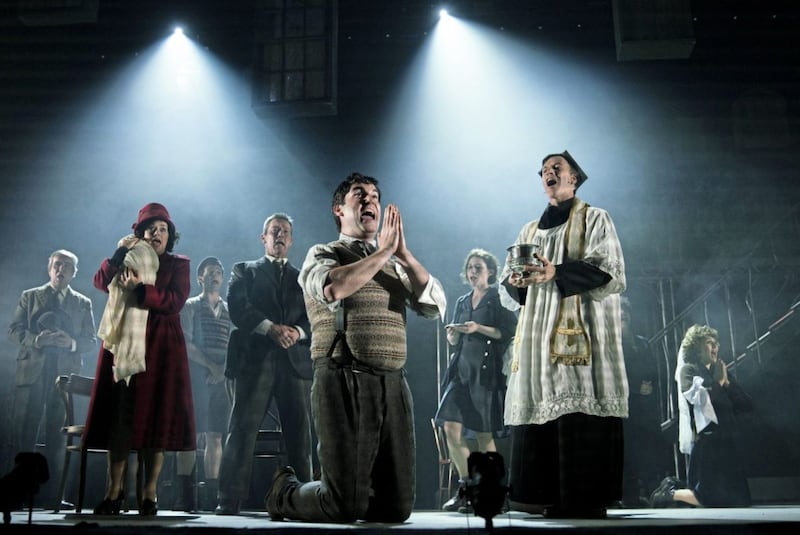 Jacinta Whyte, Eoin Cannon, Marty Maguire and Bryan Burroughs in Angela&#39;s Ashes, The Musical at The Grand Opera House in Belfast 