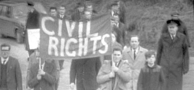 Campaigners in Dungannon in 1968 during the original civil rights march 