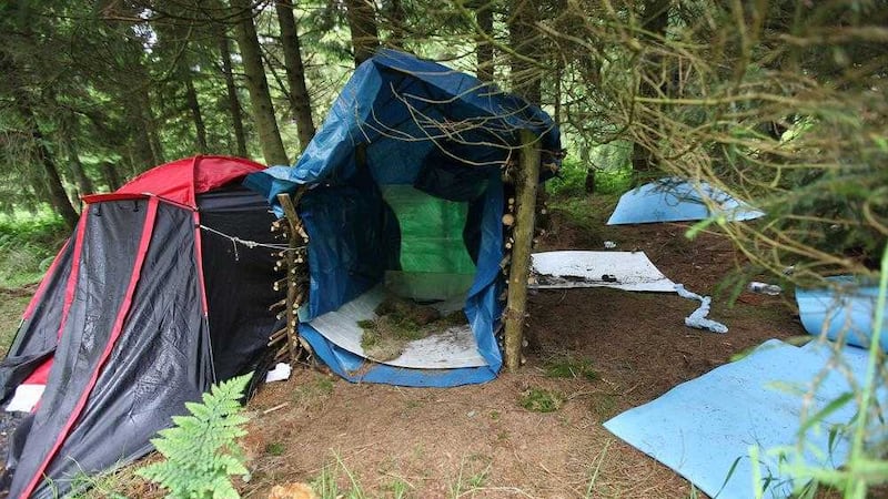 Tents and sleeping bags have been left at the protest camp at Woodburn Forest near Carrickfergus 