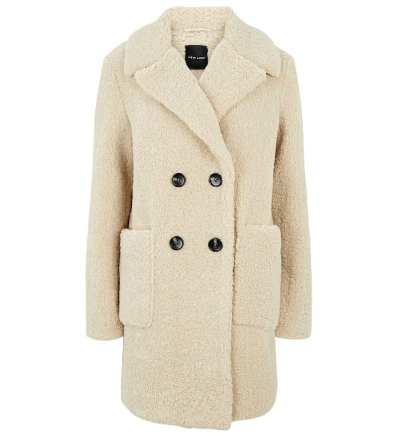 New Look Cream Double Breasted Longline Teddy Coat, &pound;37.49 (was &pound;49.99) 