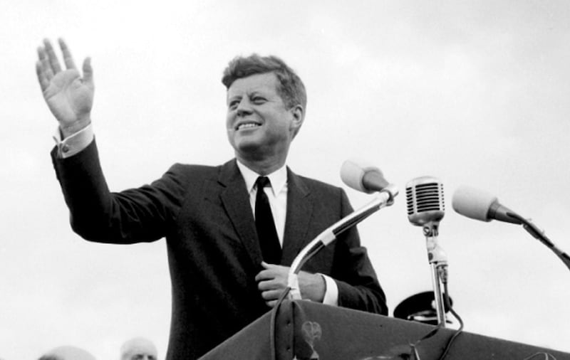 File photo dated 27/06/1963 of US President John F. Kennedy acknowledging the cheers of the crowd as he visited New Ross, Co. Wexford&nbsp;
