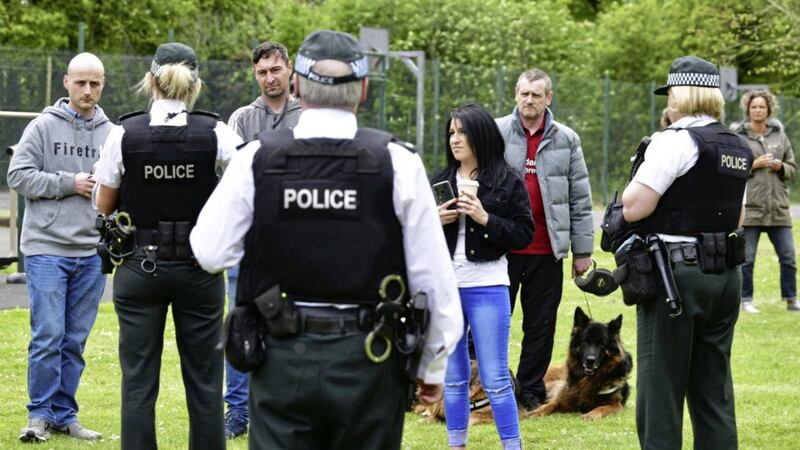 Just a handful of people attended a protest at Ormeau Park in south Belfast on Saturday against the current coronavirus lockdown. Picture by Alan Lewis- PhotopressBelfast.co.uk 