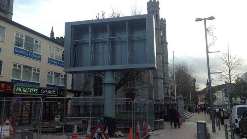 The large screen being constructed beside Newry Cathedral 