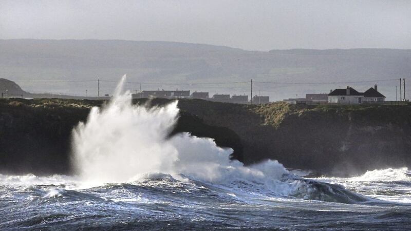 Weather warnings have been issued ahead of Storm Barra. Monster waves leapt the cliffs at Portrush last month as Storm Arwen hit. Picture Margaret McLaughlin 