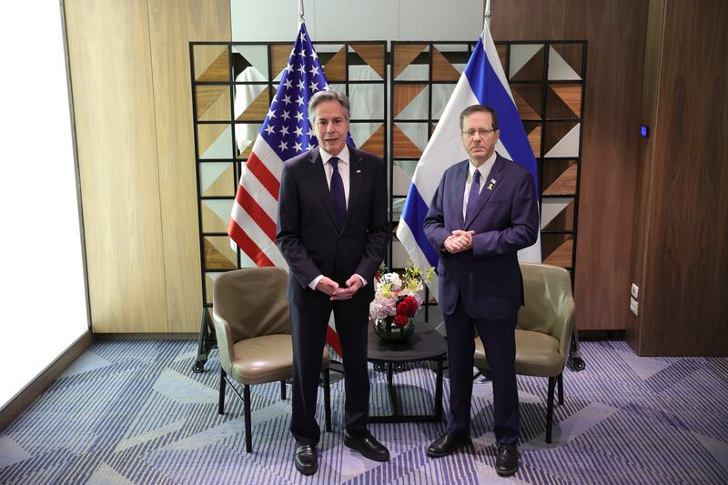 US Secretary of State Antony Blinken and Israeli President Isaac Herzog met in Tel Aviv (Abir Sultan/Pool/AP)