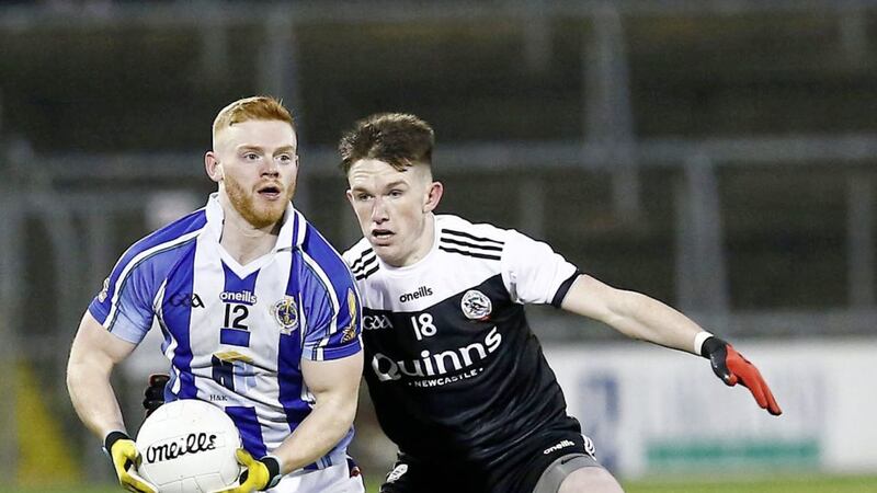Kilcoo&#39;s Micheal Rooney and Ballyboden&#39;s Alan Flood in action during the AIB GAA All-Ireland Club Championship Semi-Final&#39;s between Kilcoo and Ballyboden at Breffni Pairc Cavan. Pic Philip Walsh. 