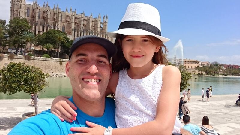 Gary Davies on holiday with his daughter Eva, who gave out letters and chocolate to emergency workers in Chorley