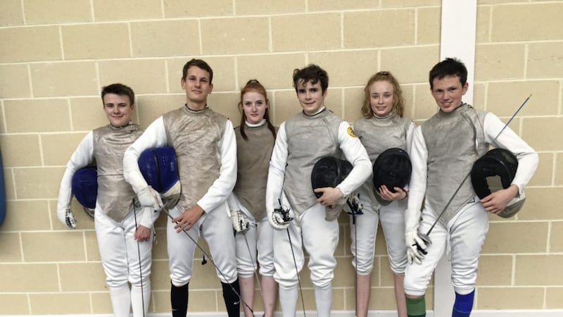 Daniel Sigurdsson (second left) with Northern Ireland team-mates and foil competitors Matthew McKay, Keziah Beattie, Rowan Luney, Catherine McConvey and Finn McMullan 
