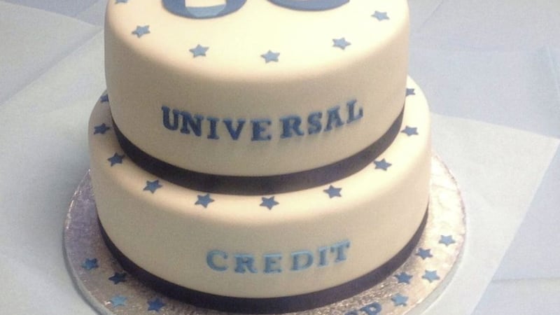 A Universal Credit cake for Hove in the south east of England, where the use of cake to mark the benefits system roll-out has also caused controversy