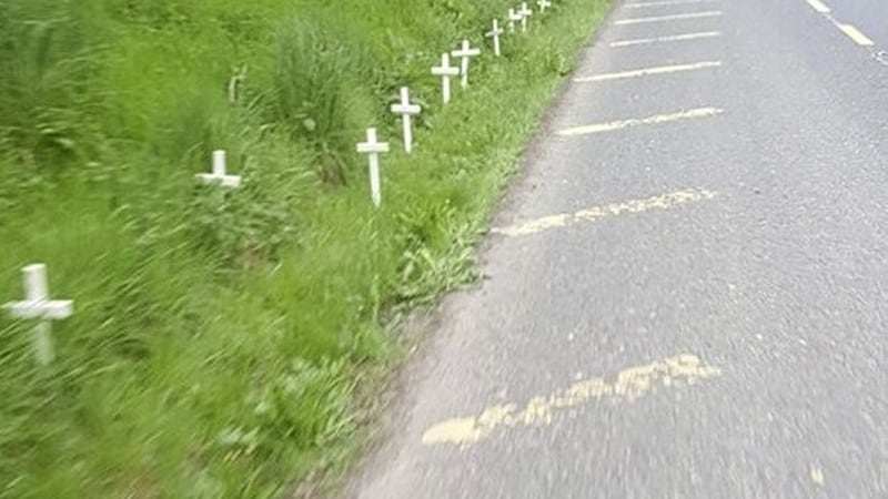 Thousands of small white crosses were erected along the main Derry to Letterkenny road by anti-abortion campaigners. 