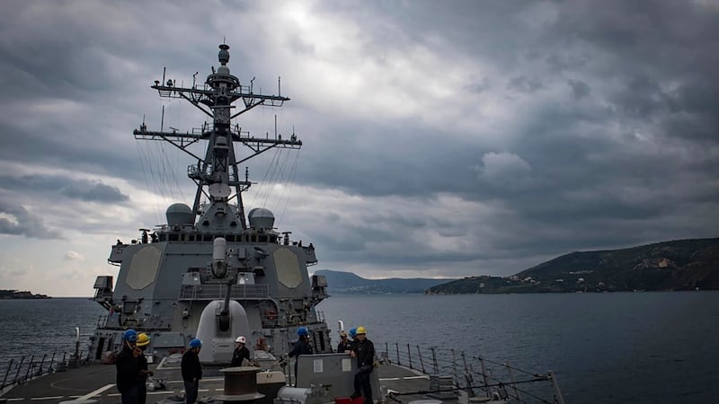 The USS Carney, an American warship, and multiple commercial ships came under attack on Sunday in the Red Sea, the Pentagon said (Mass Communication Specialist 1st Class Ryan U. Kledzik/U.S. Navy via AP)