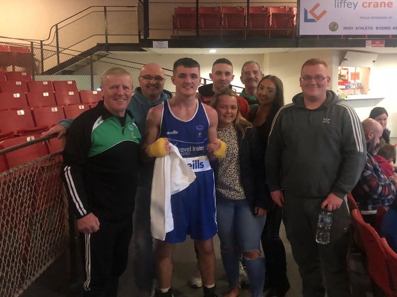 The Holy Trinity camp celebrate after Barry McReynolds won through in the National Elite Boxing Championships in Dublin&nbsp;