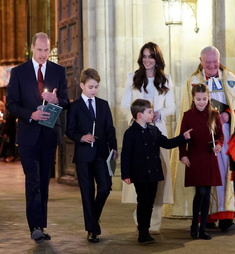 The Prince of Wales, Prince George, Prince Louis, the Princess of Wales and Princess Charlotte attended the carol service