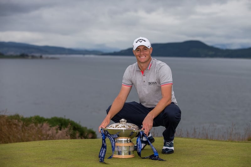 Alex Noren, pictured after winning the 2016 AAM Scottish Open at Castle Stuart Golf Links, Inverness, begins his quest for a fourth victory in nine starts in the company of Ryder Cup players Thomas Pieters and Andy Sullivan, who are his playing partners for the first two rounds of the Portugal Masters this weelk