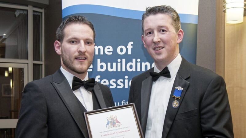 Paul Marlow and Gerard Graham, chairman of the CIOB&#39;s Belfast hub, at the awards ceremony 